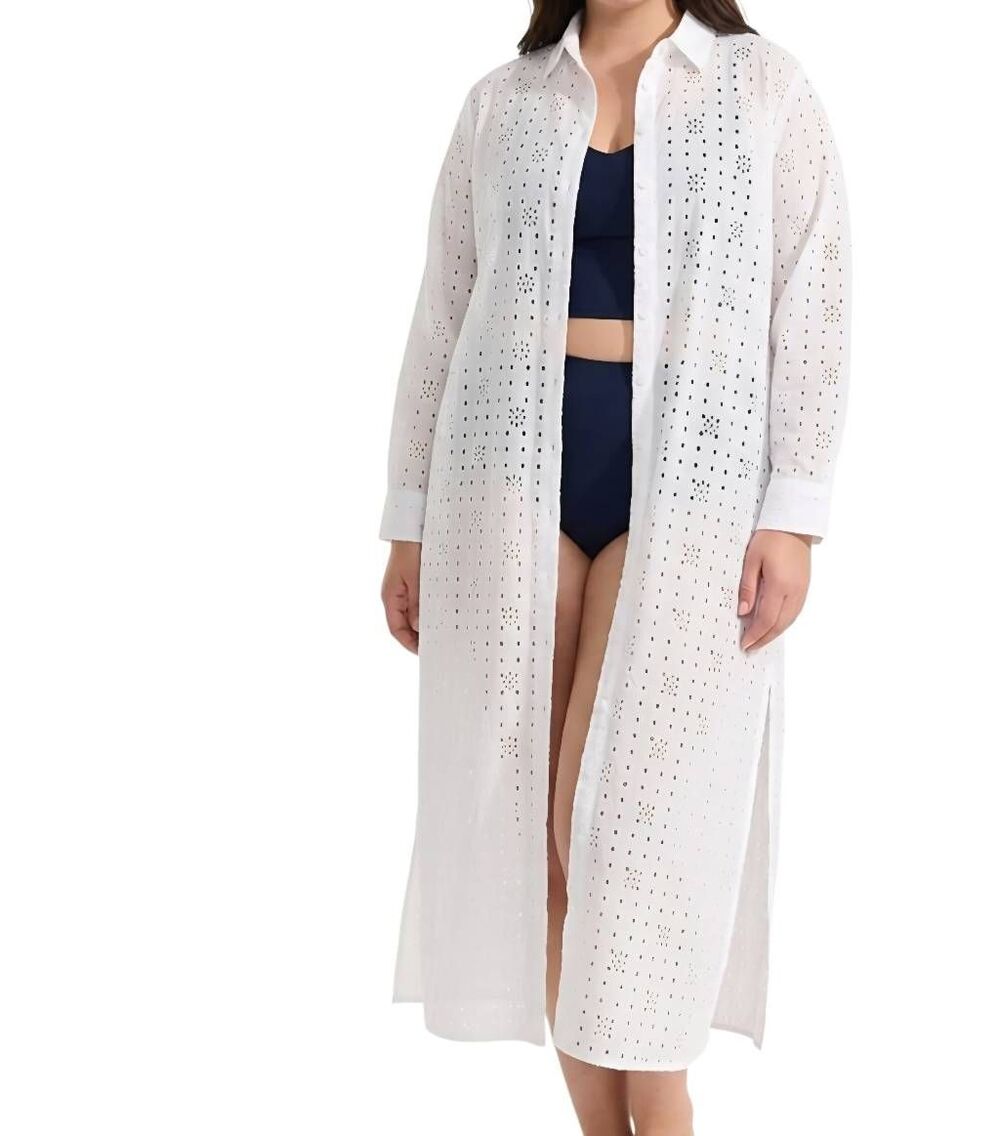 Land's End Dress Cover Up Women's XL 18 White Button Down Maxi Cotton Long
